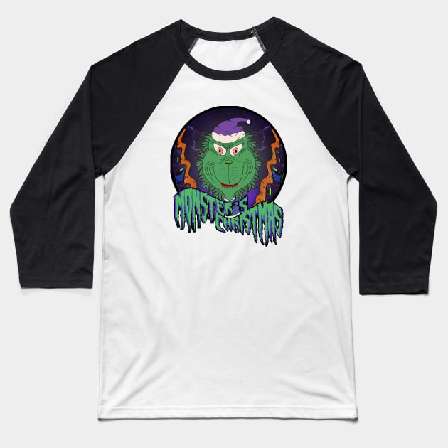 Monster's Christmas Baseball T-Shirt by Brains